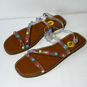 Steve Madden Flat Sandals Strappy Plastic Studs Girls Youth Womens size 5
